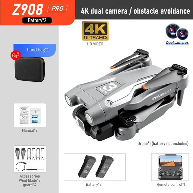 LYZRC Z908 Pro MAX Drohne mit Dual 4K HD Kamera, Hindernisvermeidung und optischer Fluss Positionierung, Grau - Bild 1