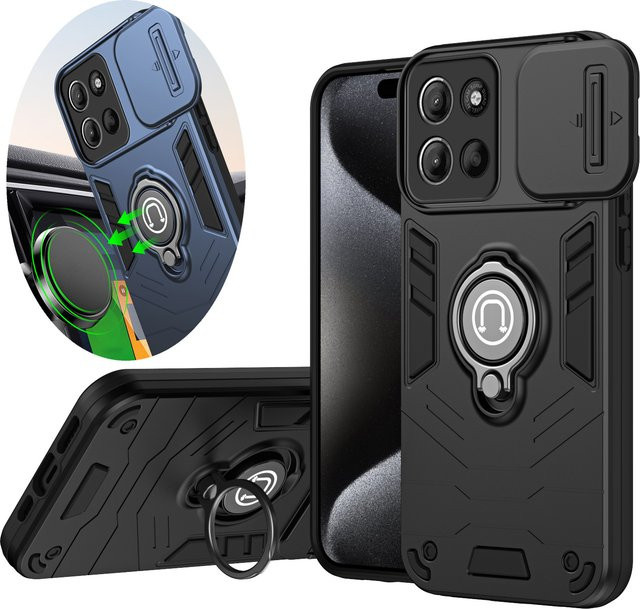 Metall Fingerhalter Hülle für Motorola Moto G15 G05 G75 G85 G35 G55 G54 G13 G23 G84 G53 G34 G22 G14 G04 G24 in Schwarz oder Blau - Bild 1