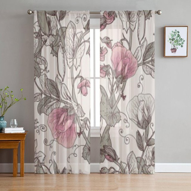 Super Six Voile-Vorhang mit Blumenmuster in Grau, B/H: 135 x 114 cm - Bild 1