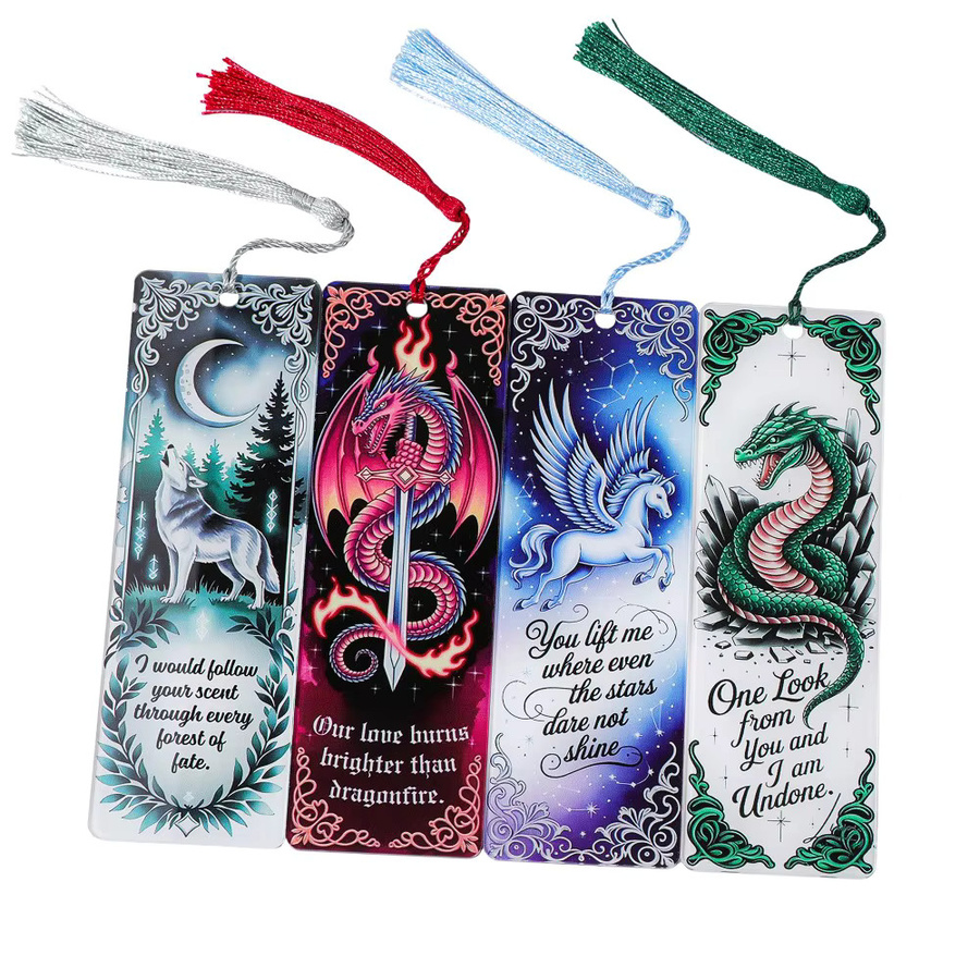 Acryl-Lesezeichen-Set mit Quasten und Fantasy-Motiven Wolf, Drache und Pegasus in Multicolour - Bild 2