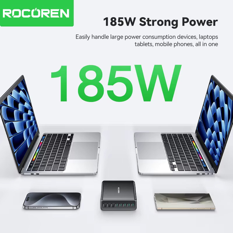 Rocoren 185W 8-in-1 USB Typ-C Desktop-Ladestation Multi-Port PD Schnellladestation in Schwarz - Bild 2