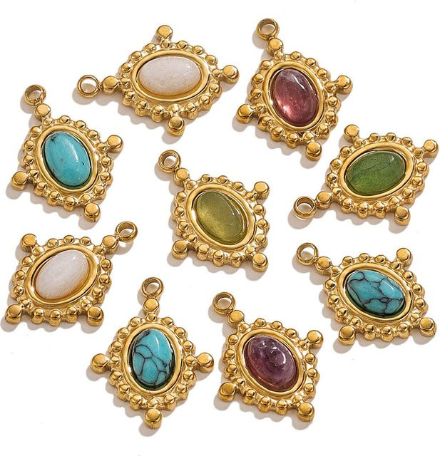 Alisaya Anhänger Edelstahl, Naturstein, Vintage, Gold, Unisex - Bild 1