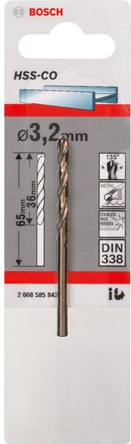 Bosch HSS-Co Metall-Spiralbohrer aus Cobalt in Silber, Durchmesser: 3,2 mm, Gesamtlänge: 65 mm - Bild 2