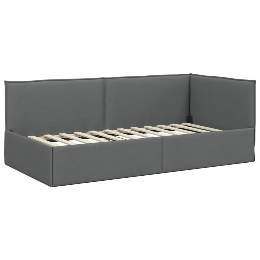 vidaXL Eckbettgestell mit Kopfteil in Grau, Polsterbett mit Holzlatten, B/T/H: 90 x 200 x 140 cm - Bild 2