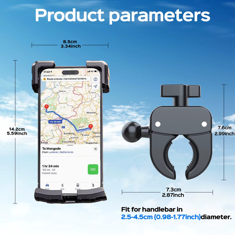 Motorrad-Telefonhalterung mit Dual Vibration Dampener und Upgrade-Lenkerclip in Schwarz für Motorrad und Fahrrad - Bild 2