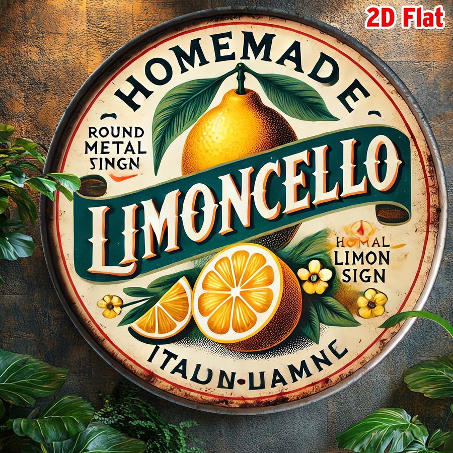 Potdemiel Rundes Metallschild Hausgemachtes Limoncello im Vintage-Stil mit Zitronen und Blumen, Durchmesser: 20,32 cm - Bild 6