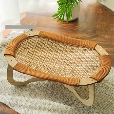 GUANGLIE Sommer-Haustierbett in Orange mit kühlender Gel-Matte und erhöhtem Hängematten-Design aus Holz für Katzen und Hunde
