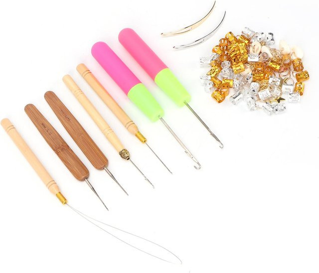 Koogeelife Dreadlocks Häkelnadel Set und Haarperlen, Beige, Unisex - Bild 1