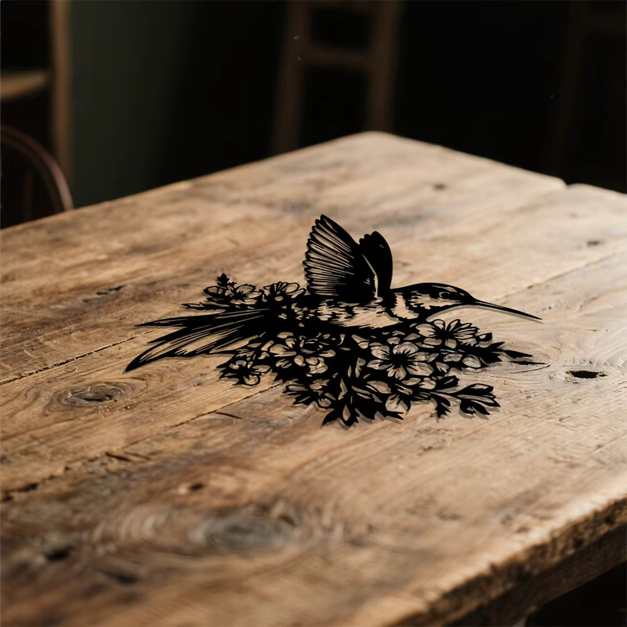CIFBUY 2D Wandkunst aus Aluminium mit Kolibri und floralem Dekor in Schwarz - Bild 2