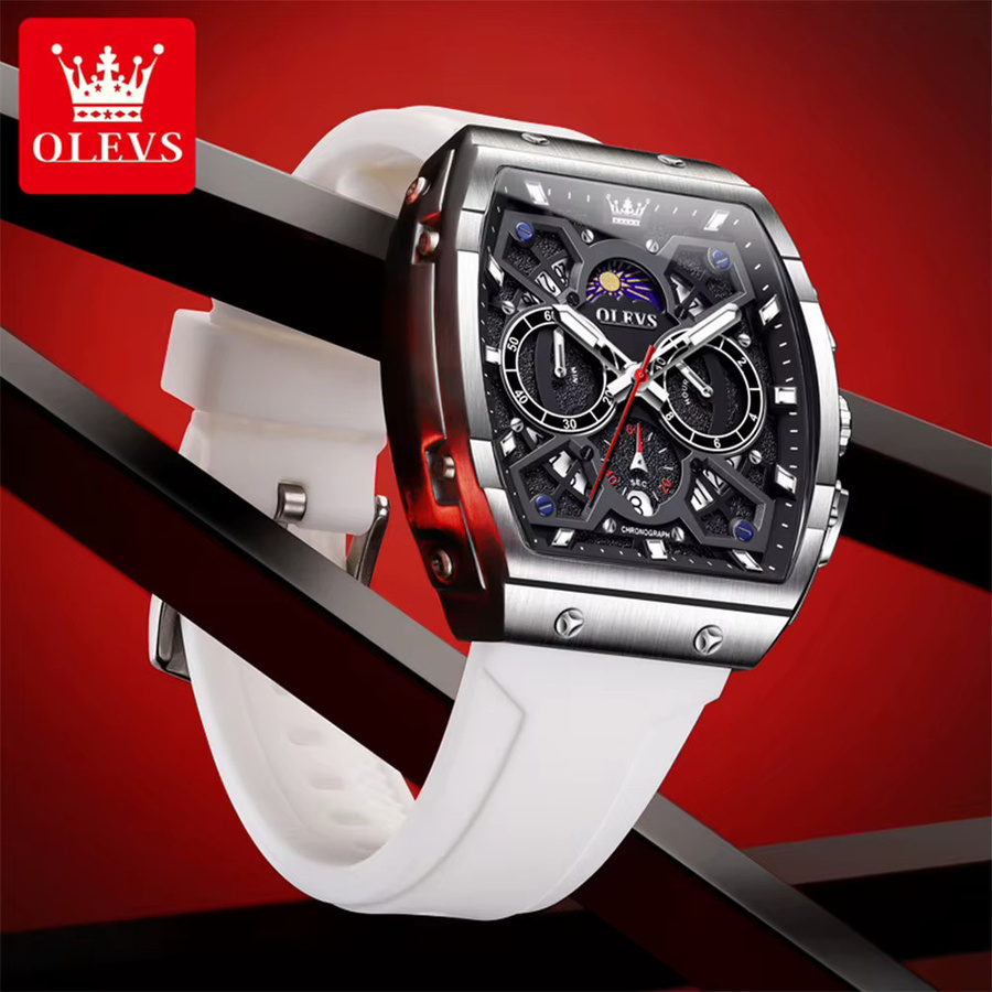 OLEVS Chronographen-Armbanduhr, Quarz, Silikon, Schwarz, Herren - Bild 2
