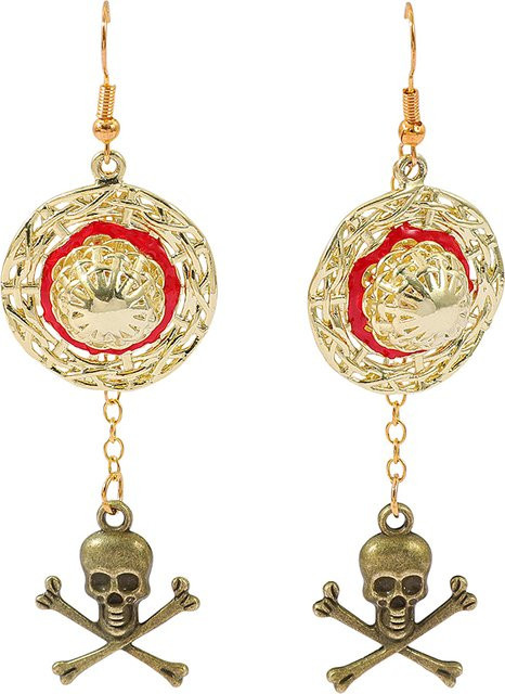 Bandai Ohrringe, Piratenschädel, Messing, Gold, Vintage - Bild 1