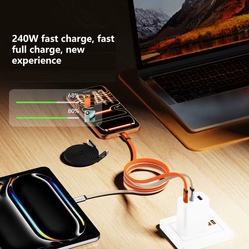 DIXSG Magnetisches 240 W Schnelllade-Flachkabel mit 5 A für iPhone und Samsung in Orange - Bild 4