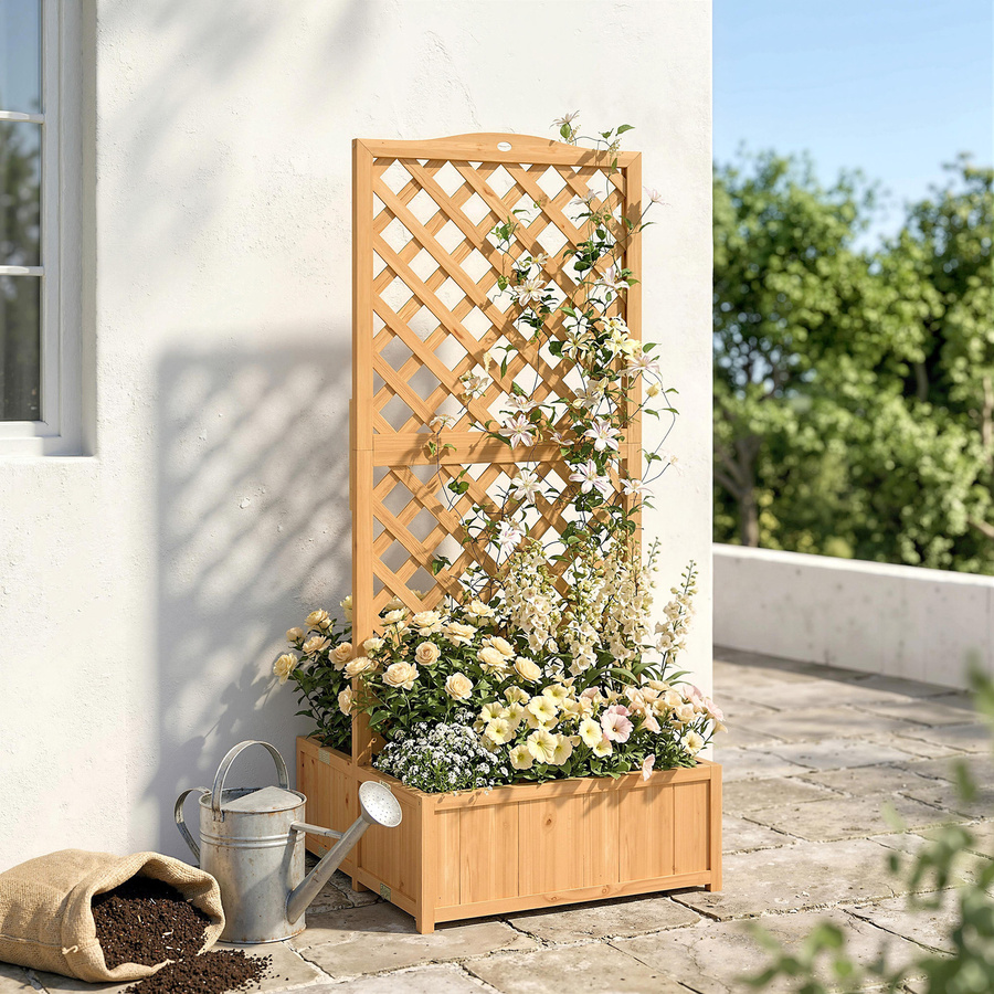Outsunny Pflanzkasten mit Rankgitter aus Holz in Braun, großer Außen-Pflanzkasten für Kletterpflanzen mit 2 klappbaren Kästen und Lattenboden, H x B x T: 170 x 73 x 70 cm - Bild 2