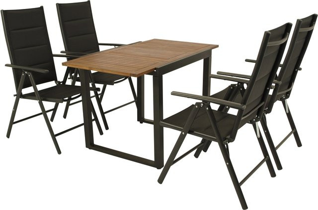 DEGAMO Gartenmöbel Garnitur RIVELLO 5-teilig in Schwarz aus Alu, Akazie und Kunstgewebe mit modernem Design - Bild 1