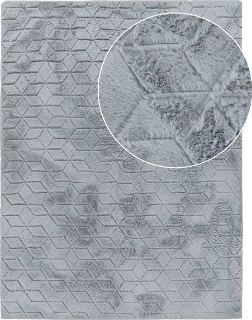Fellteppich Arnia grau mit Rauten-Muster im Skandi-Stil, Breite: 60 cm, Länge: 100 cm - Bild 1