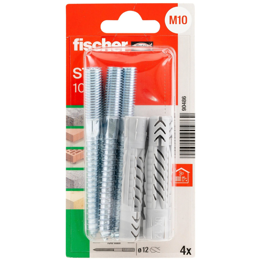 Fischer Universaldübel UX und Stockschraube STS aus Nylon in Silber, 4 Stück, Durchmesser: 10 mm, Länge: 100 mm - Bild 2