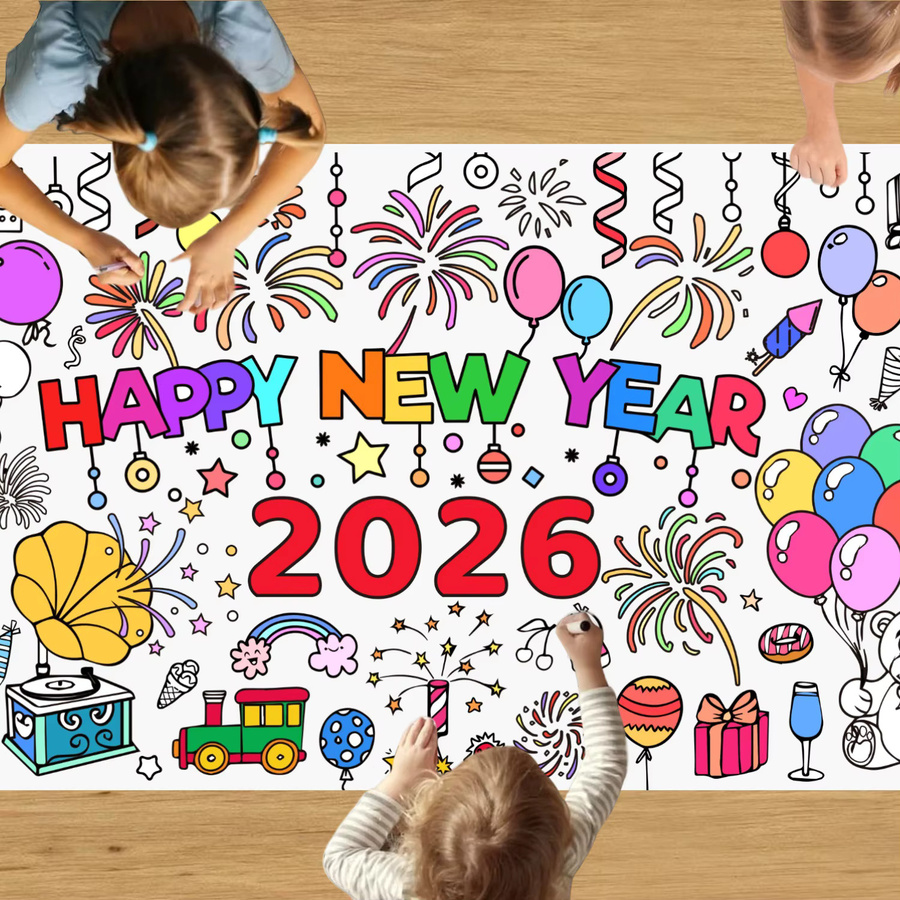 Großes Silvester Malposter für Kinder 2026 mit Frohes Neues Jahr Motiv in Mehrfarbig - Bild 2
