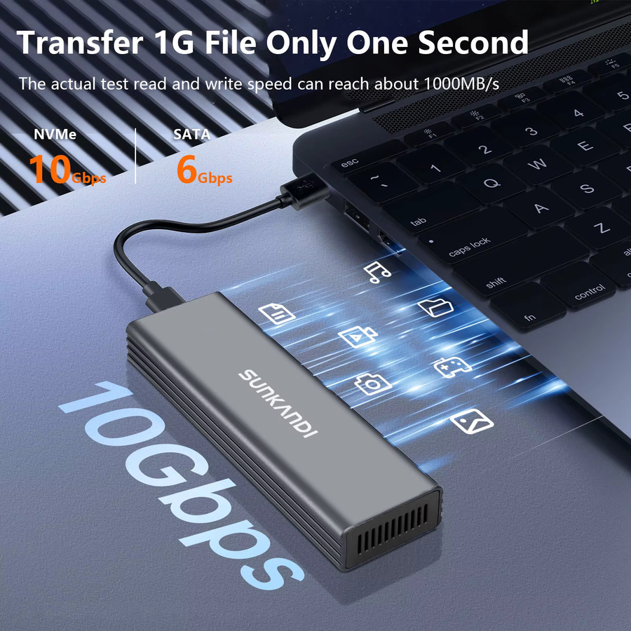SUNKANDI M.2 NVMe und SATA SSD-Gehäuseadapter in Grau mit USB-C 3.1 Gen 2 (10 Gbit/s) für M.2 PCIe NVMe und SATA SSDs, unterstützt SSDs 2230 - Bild 2