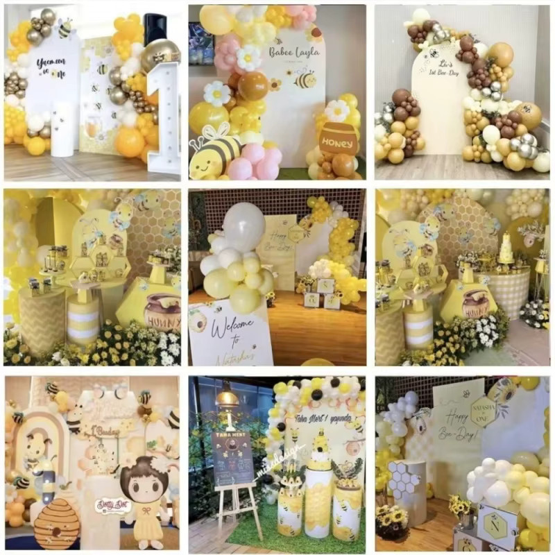 VIKAMA Stoff-Hintergrund mit Bienen-Design und Waben-Thema in Gelb, Durchmesser: 65 cm - Bild 2