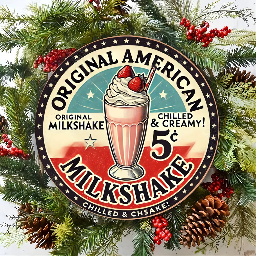 Potdemiel Retro-Aluminium-Rundschild Vintage Milchshake und Eisschaum Kunst Wanddeko Multicolor Durchmesser: 20 cm - Bild 2