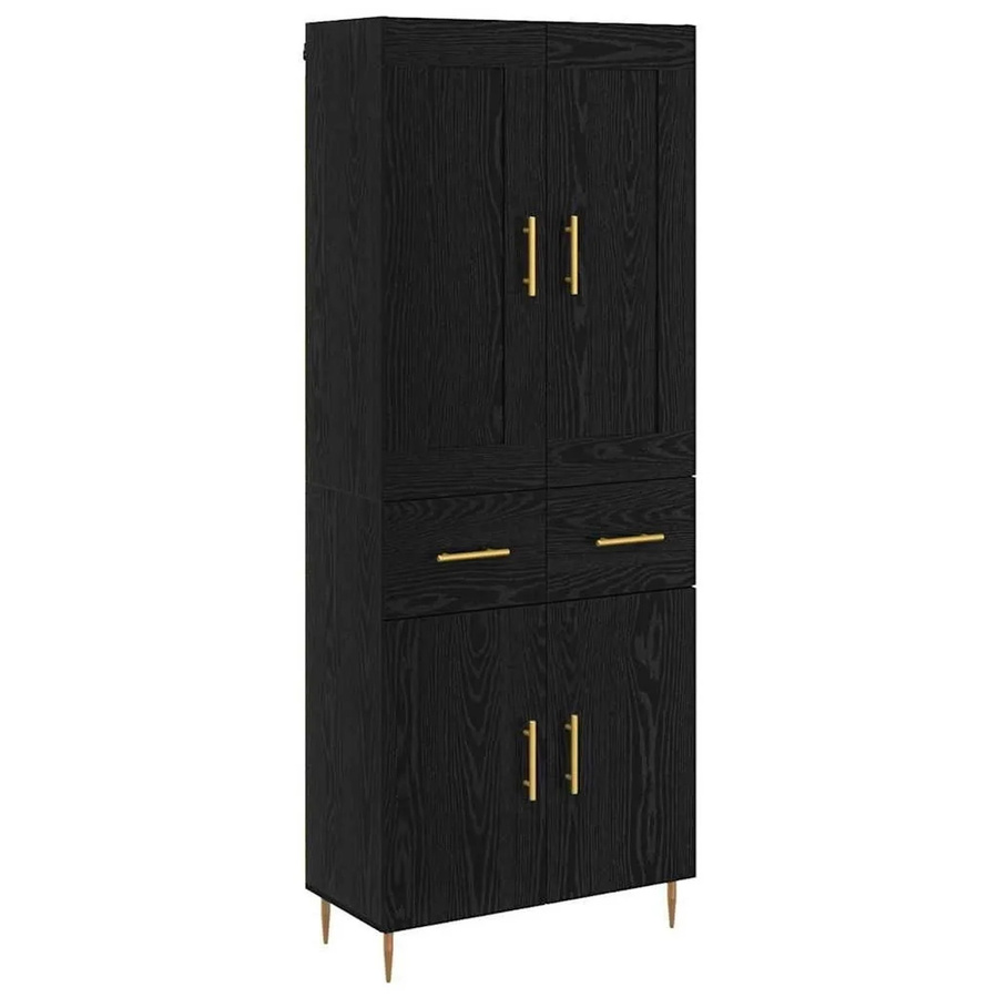 vidaXL Highboard in Schwarz und Eichen-Optik mit Türen und Schubladen, B/T/H: 69,5 x 34 x 180 cm - Bild 2