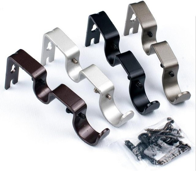 Homyl Set mit 3 verstellbaren Metall-Vorhangstangen-Halterungen für doppelte Gardinenstangen, Farbe: Grau, Material: Robuster Stahl, passend für 1-und 5/8-Zoll-Stangen - Bild 1