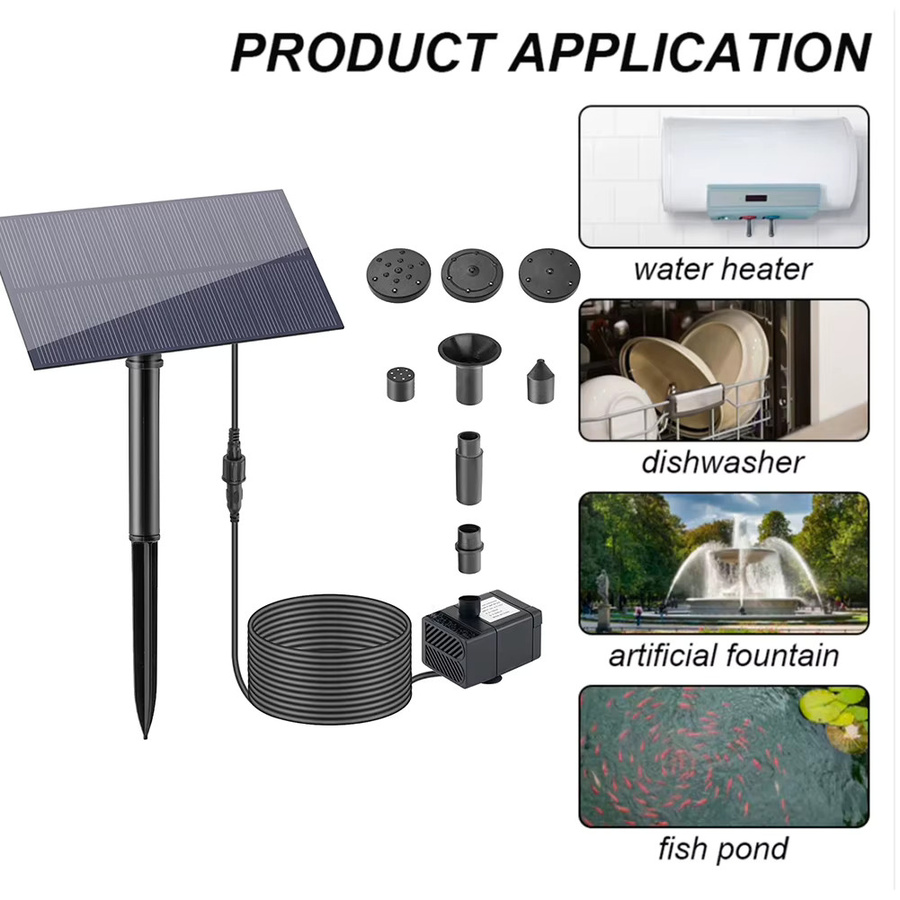 Solarbetriebene Wasserpumpe für Gartendekoration und Fischbecken mit Solarpanel und Pfahl, Schwarz, 180L/h - Bild 3