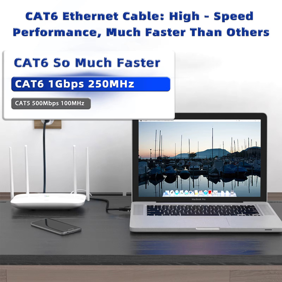 D-Sunty Cat6 Ethernet-LAN-Kabel mit RJ45-Stecker, Schwarz, 250 MHz Hochgeschwindigkeits-Gigabit-Netzwerk-Patchkabel - Bild 2