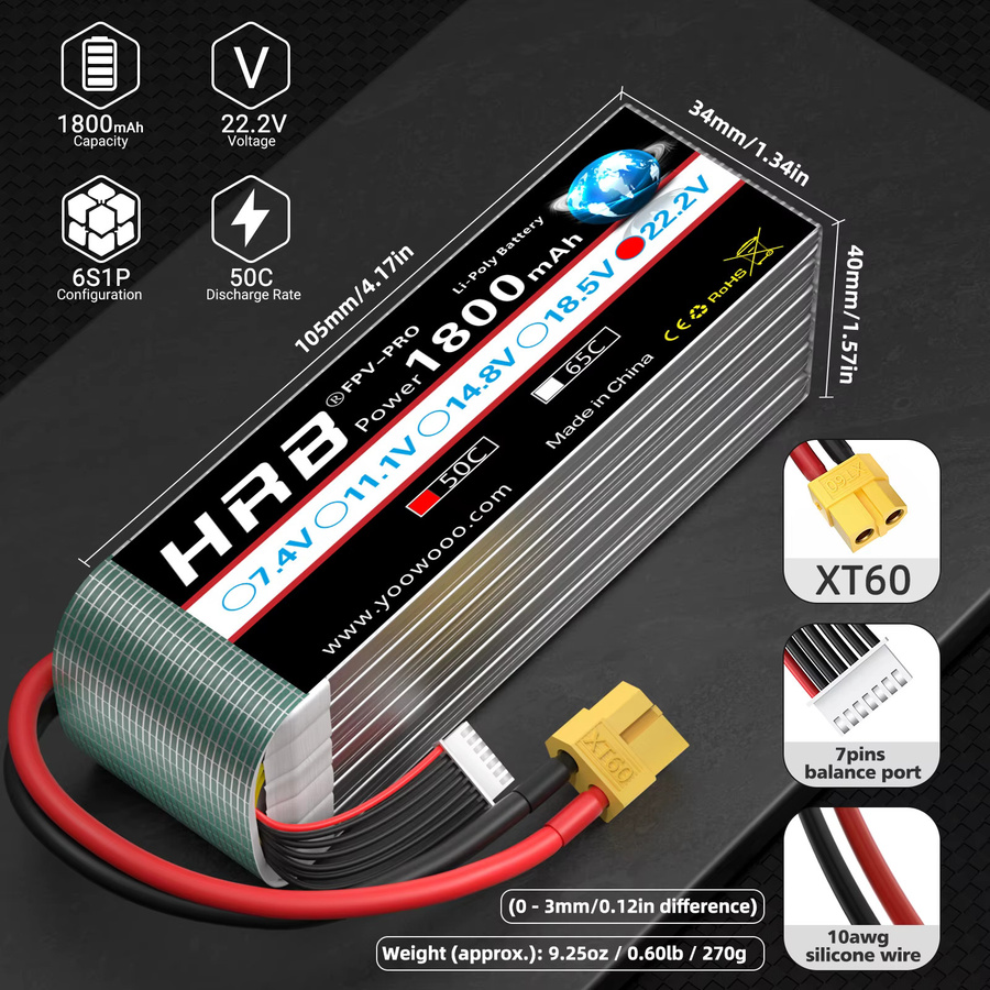 HRB Lipo Batterie, 1/2 Pack, 6S 22,2 V 1800 mah 50C - Bild 2