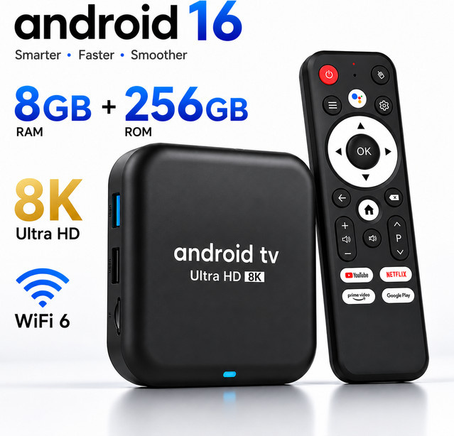 BLKJ Smart TV Box Q18 Streaming-Media-Player mit Android 16, Quad-Core Cortex A53, Schwarz - Bild 1