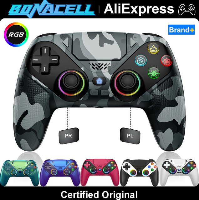 Bonacell RGB Kabelloser Controller für Playstation 5 und PC mit Programmierbaren Tasten, Turbo-Funktion und Dual-Vibration in Weiss/Multicolour - Bild 1