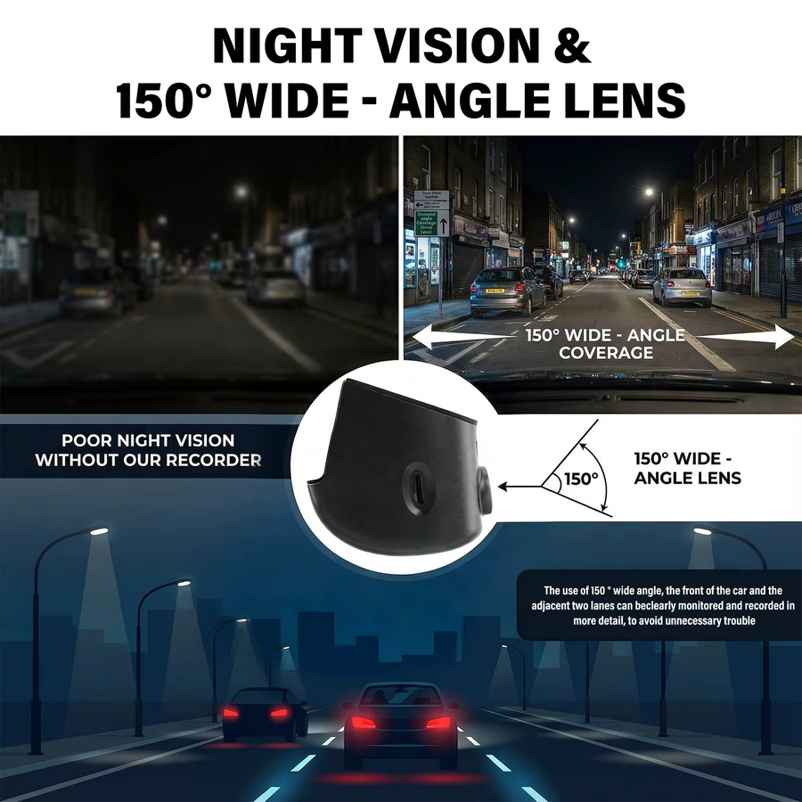 Podofo 4K Dashcam 2160P Video Auto-Blackbox für Audi mit WLAN-App in Schwarz - Bild 5