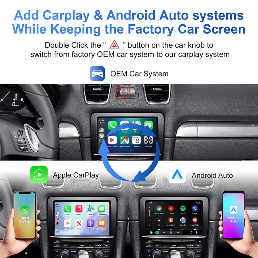 EzoneTronics Kabelloses CarPlay und Android Auto Nachrüstkit Decoder-Box für Porsche Cayenne Cayman Boxster Panamera 911 mit CDR 3.0 und 3.1 (2012-2016) via Wi-Fi und Bluetooth - Bild 4