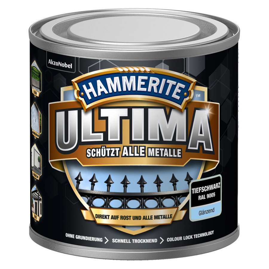 Hammerite Ultima Premium Metall-Schutzlack glänzend Tiefschwarz 250 ml - Bild 2