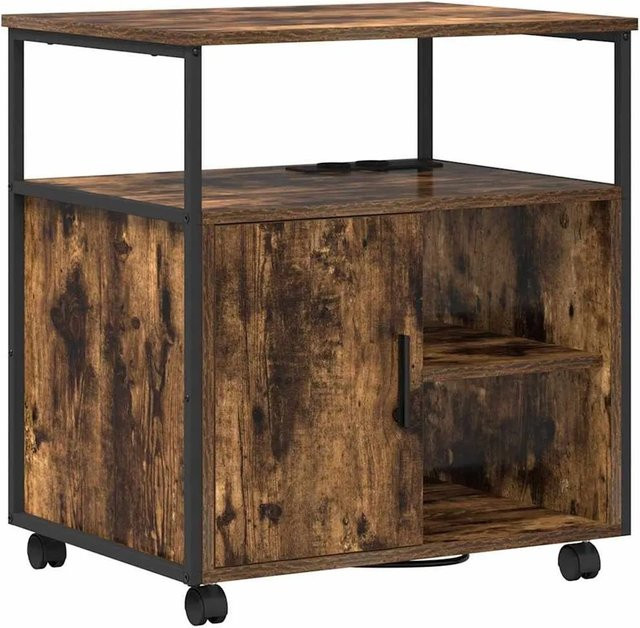 vidaXL Schrank mit Ladestation in Raucheiche, modern mit Türen und offenen Regalen, B/T/H: 61 x 46 x 67 cm - Bild 1