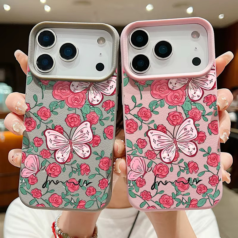 MOESOE Handyhülle mit romantischem Gartenmuster für iPhone 17 16 15 14 13 12 11 Pro Max in Grau und Multicolour, stoßfeste Lederstruktur aus TPU - Bild 2