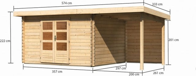 KARIBU Gartenhaus Bastrup aus Holz in Beige mit Anbaudach und Rückwand B/H/T: 539 x 222 x 297 cm - Bild 1