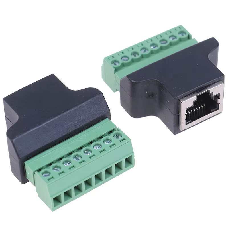 RJ45 auf Schraubklemmenadapter in Schwarz, RJ45-Buchse auf 8-poligen Stecker für CCTV und DVR - Bild 2