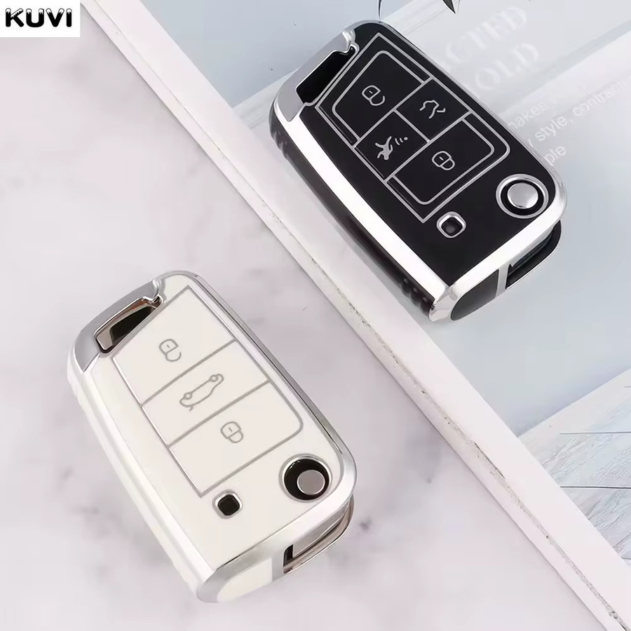 Kuvi 4-Tasten TPU Auto-Klappschlüsselhülle für VW Volkswagen Golf 7 MK7 Tiguan MK2 Seat Ateca Leon FR Ibiza Skoda Octavia Kodiaq - Bild 3