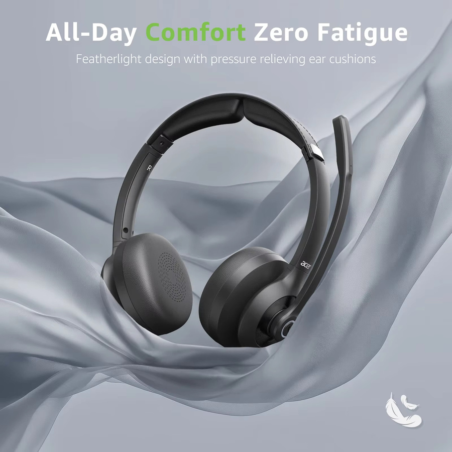 Acer HB02 Kabelloses Dual-Mode-Headset mit Bluetooth 5.3 und 2,4G USB-Dongle, ENC Mikrofon für kristallklare Anrufe, Schwarz - Bild 5