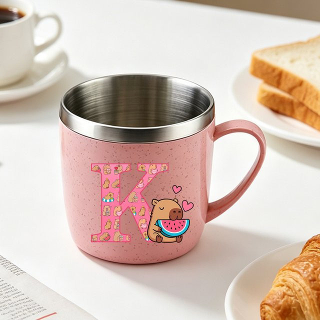 Potdemiel Capibara Edelstahl-Wasserflasche für Kinder in Pink mit Anime-Cartoon Design - Bild 1