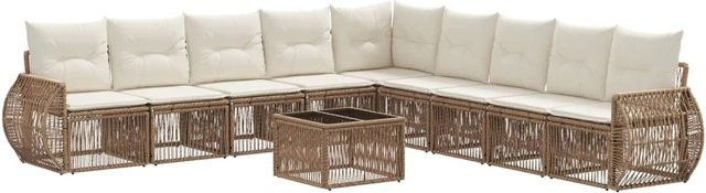 vidaXL Gartensofa-Set 10-teilig aus Poly-Rattan in Beige mit Polsterkissen und pulverbeschichtetem Stahlgestell - Bild 1