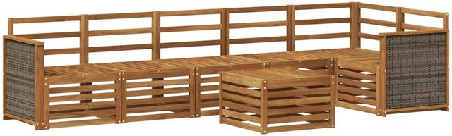 vidaXL Ecksofa Set aus Massivholz Akazie in Braun, 6-teiliges Gartenmöbel Set mit Couchtisch für Terrasse und Garten - Bild 1