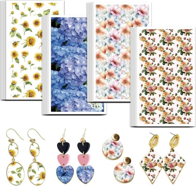 24 Stück Blumen-Ton-Transferpapier in Multicolour mit 4 Designs für Polymer-Ton, inklusive Sonnenblumen und Hortensien - Bild 1