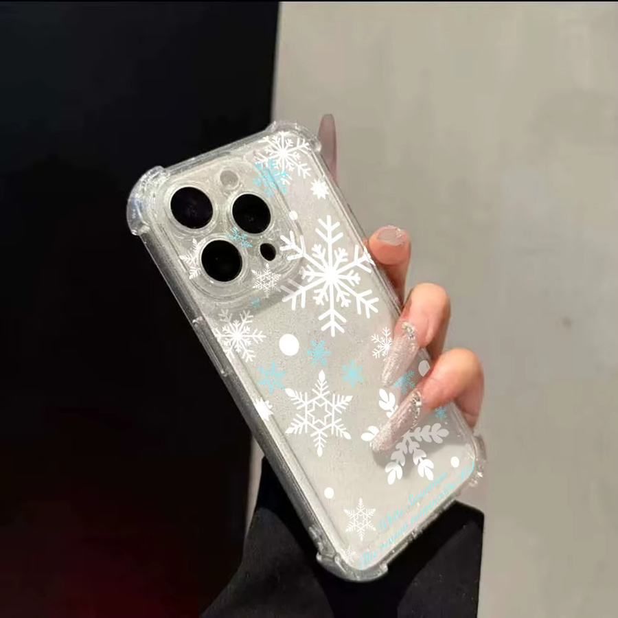 Stoßfeste Silikon Handyhülle mit glitzernden Schneeflocken für Apple iPhone 11 12 13 14 15 16 17 Pro Max, Farbe: Transparent - Bild 3