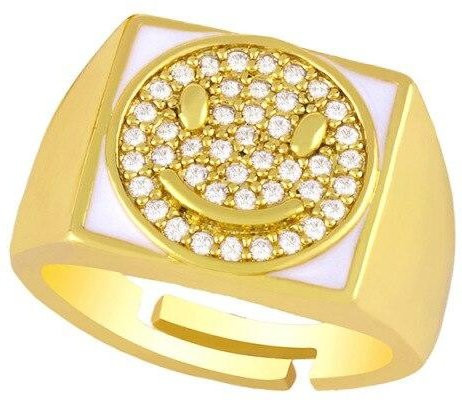 YIRAN Jewelry Fingerring, Smiley-Gesicht, Zirkonia, Damen, weiß - Bild 1