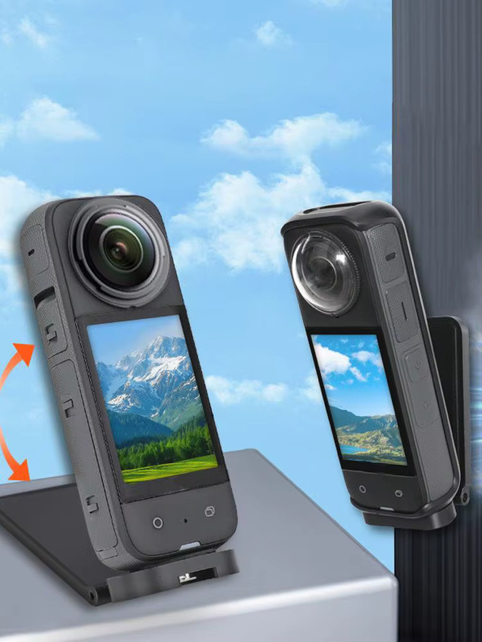 Magnetische Sport Kamera Halterung für Insta360 X3 X4 X5 in Schwarz als Desktop-Ständer und Wand-Montage für Vlogs und Autofahrten - Bild 7