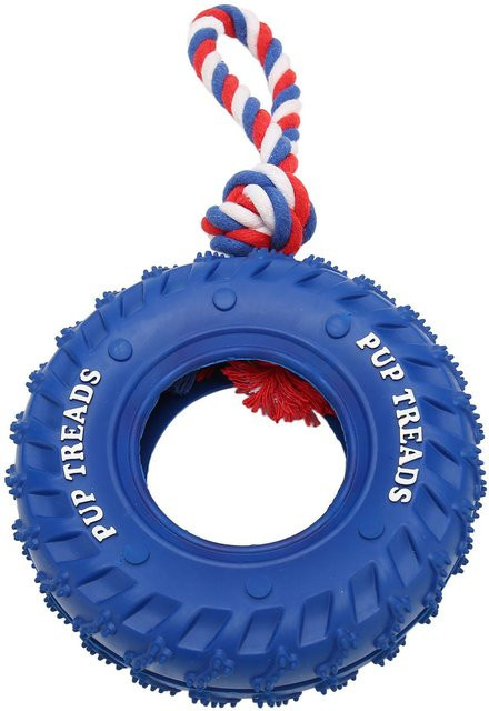 KaiSai Hunde-Reifenkau-Spielzeug, Gummi, mit Seil, blau - Bild 1