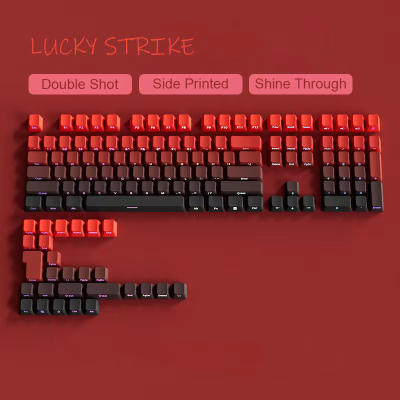Double-Shot-PBT-Tastenkappen im OEM-Profil für Cherry MX Switches, rot verlaufend und transparent mit seitlicher Beschriftung - Bild 2