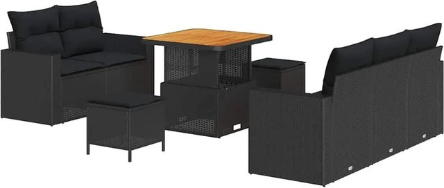 vidaXL Garten-Sofa-Set 8-teilig aus Poly Rattan und Akazienholz in Schwarz - Bild 1
